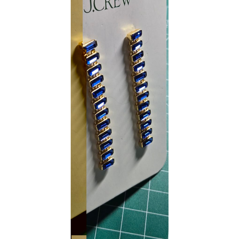 New J.crew blue rhinestones earrings gold tone